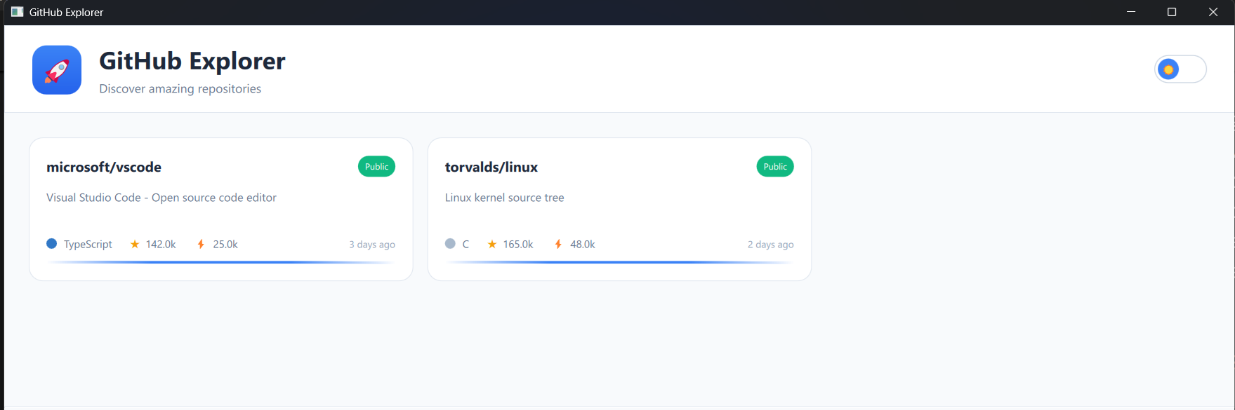 GitHub Explorer - Light Mode
